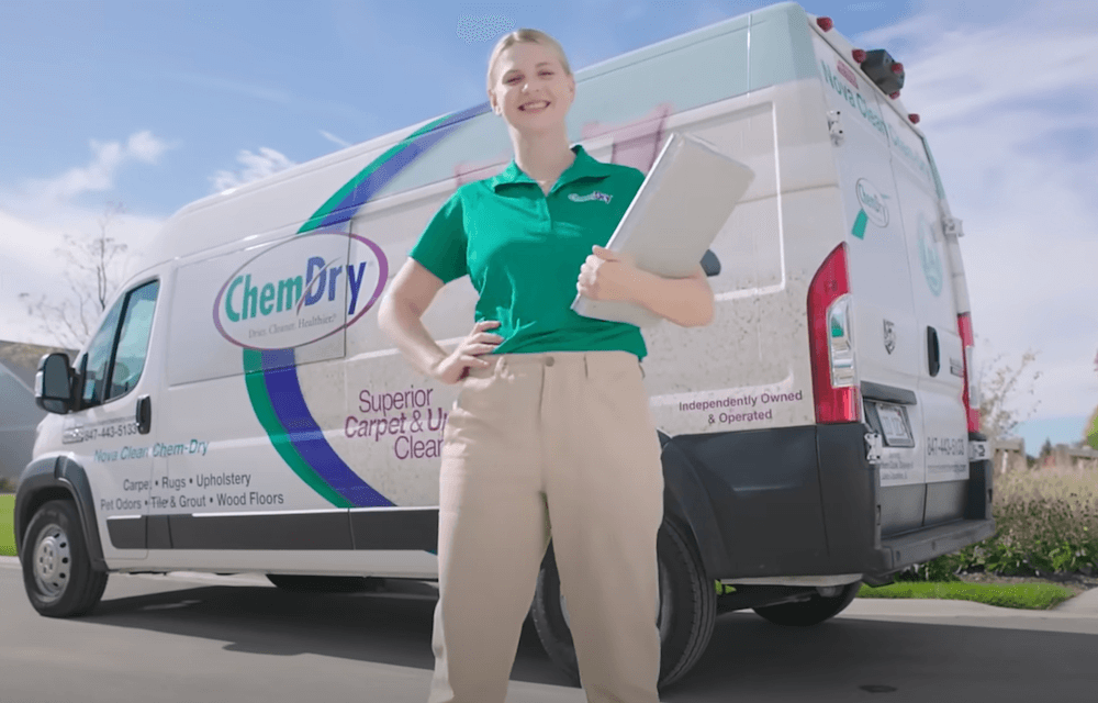 tech-arriving Chem-Dry tech at a job