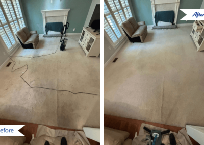 before and after a carpet cleaning in a living room