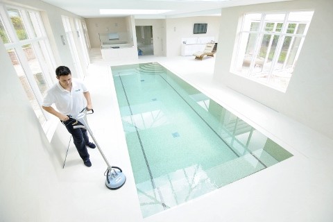 tile cleaning at an indoor pool