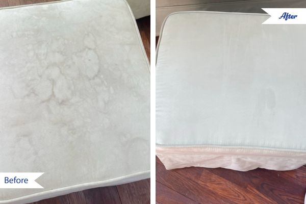 General-upholstery-cleaning before and after upholstery cleaning on a stained cushion