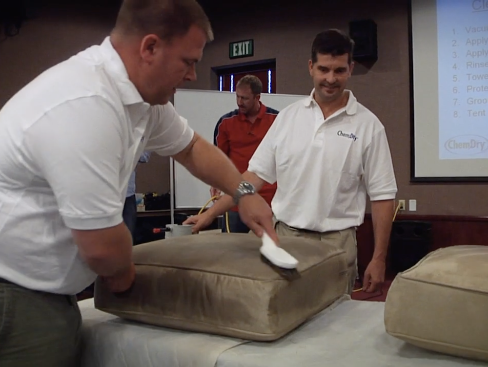 Chem-Dry techs working on an upholstery cleaning in the Leland area